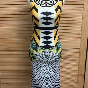 Clover Canyon Yellow and Black Geometric Midi Dress